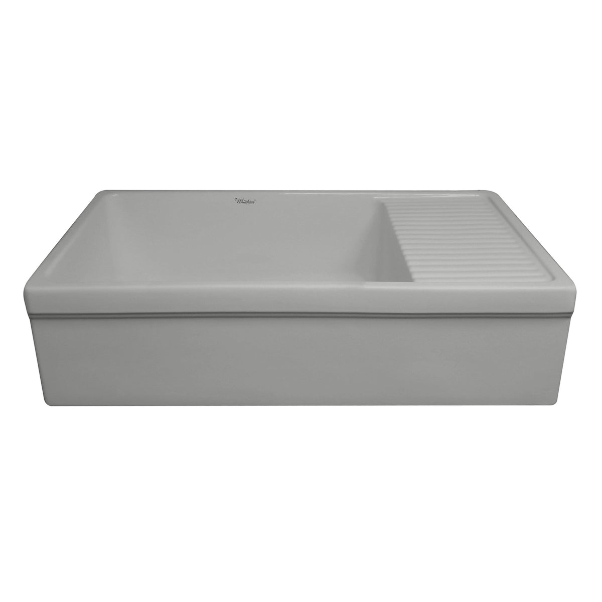 36&quot; large reversible single bowl fireclay kitchen sink: integral drain board, 2½” lip front apron