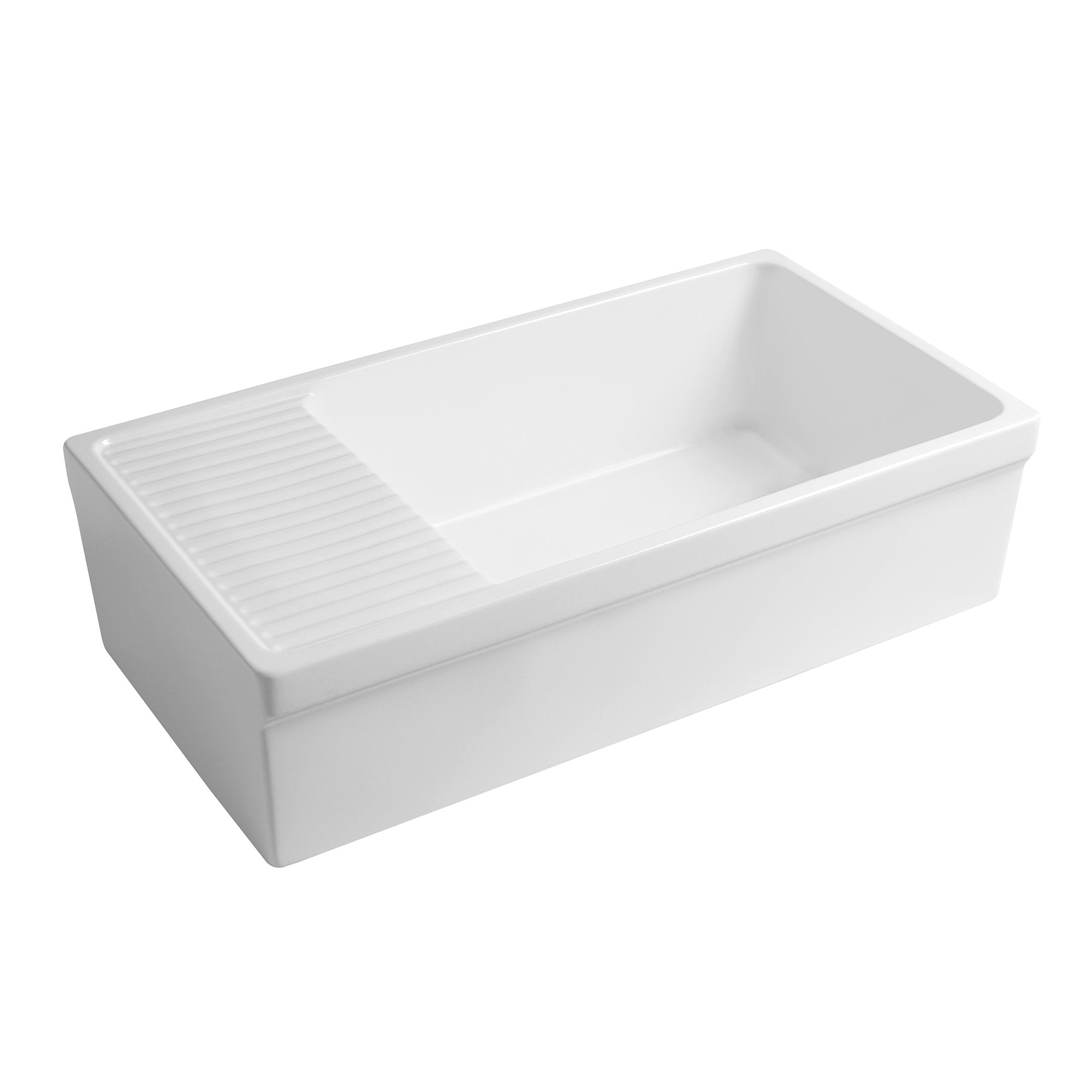 36" large reversible single bowl fireclay kitchen sink: integral drain board, 2½” lip front apron