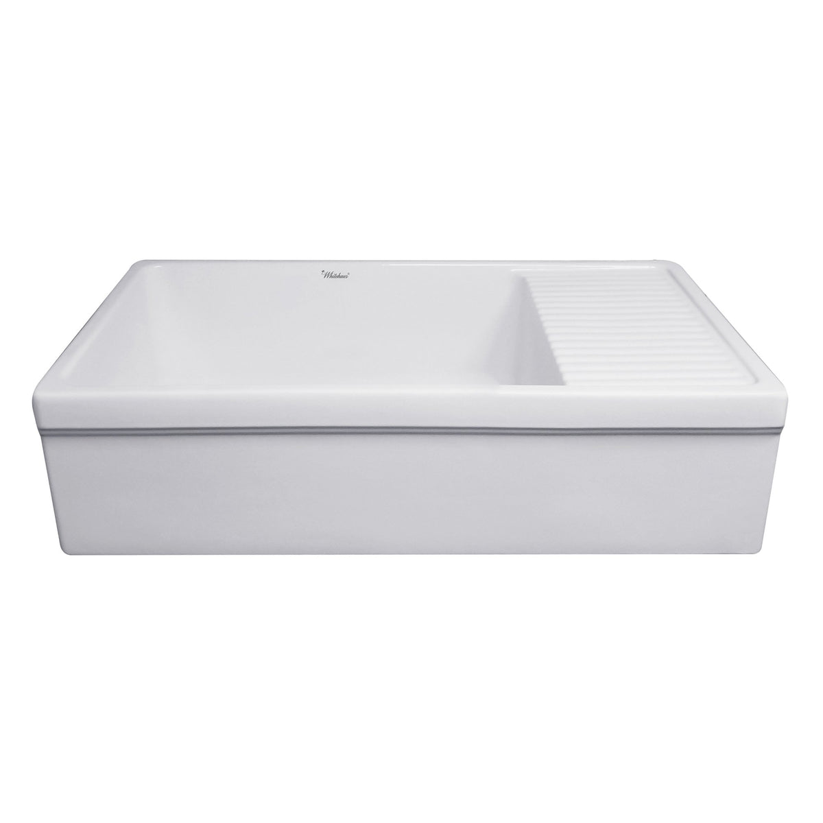 36&quot; large reversible single bowl fireclay kitchen sink: integral drain board, 2½” lip front apron