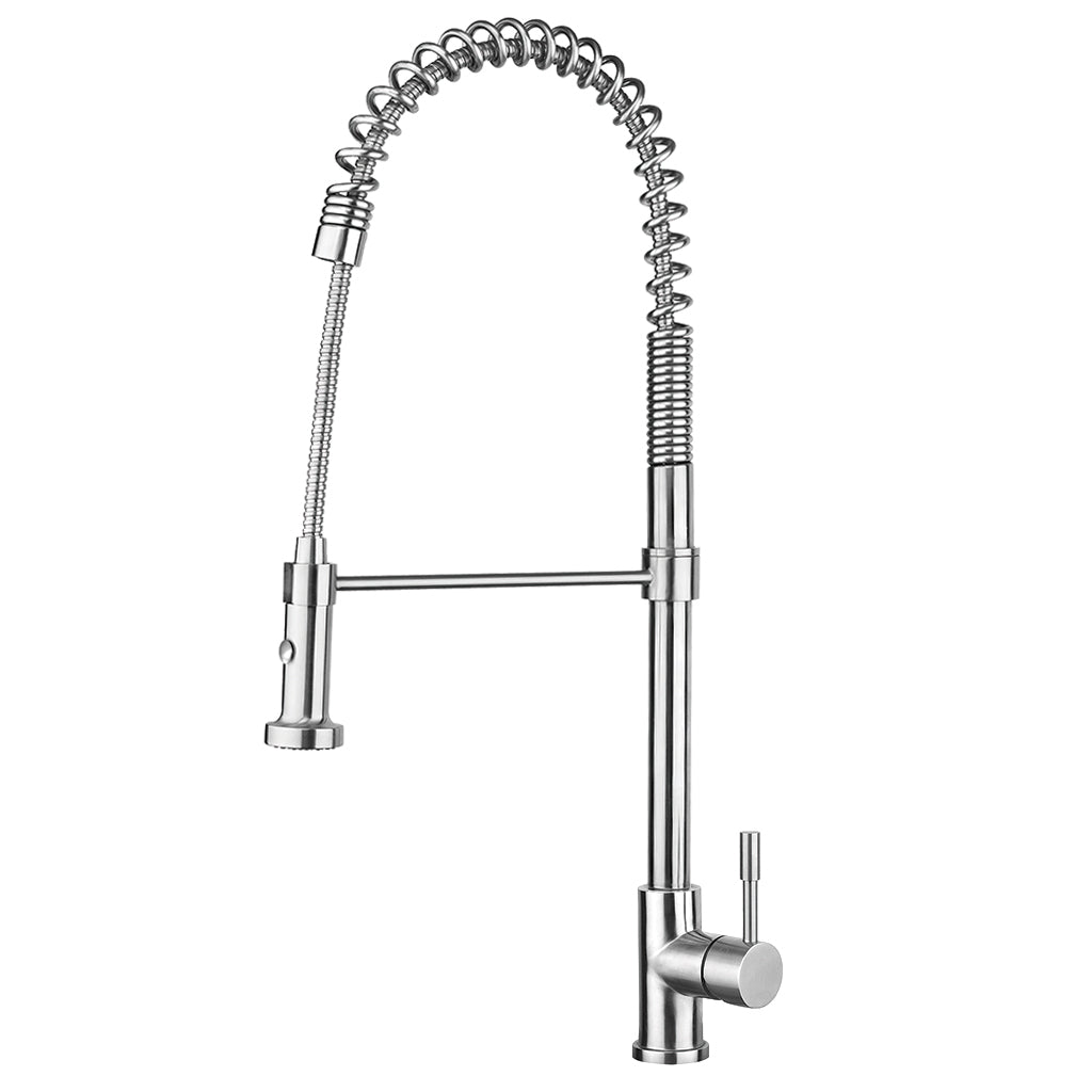 Lead Free, Solid Stainless Steel Commerical Single-Hole Faucet with Flexible Pull Down Spray Head, Swivel Spout Support Bar and Solid Lever Handle