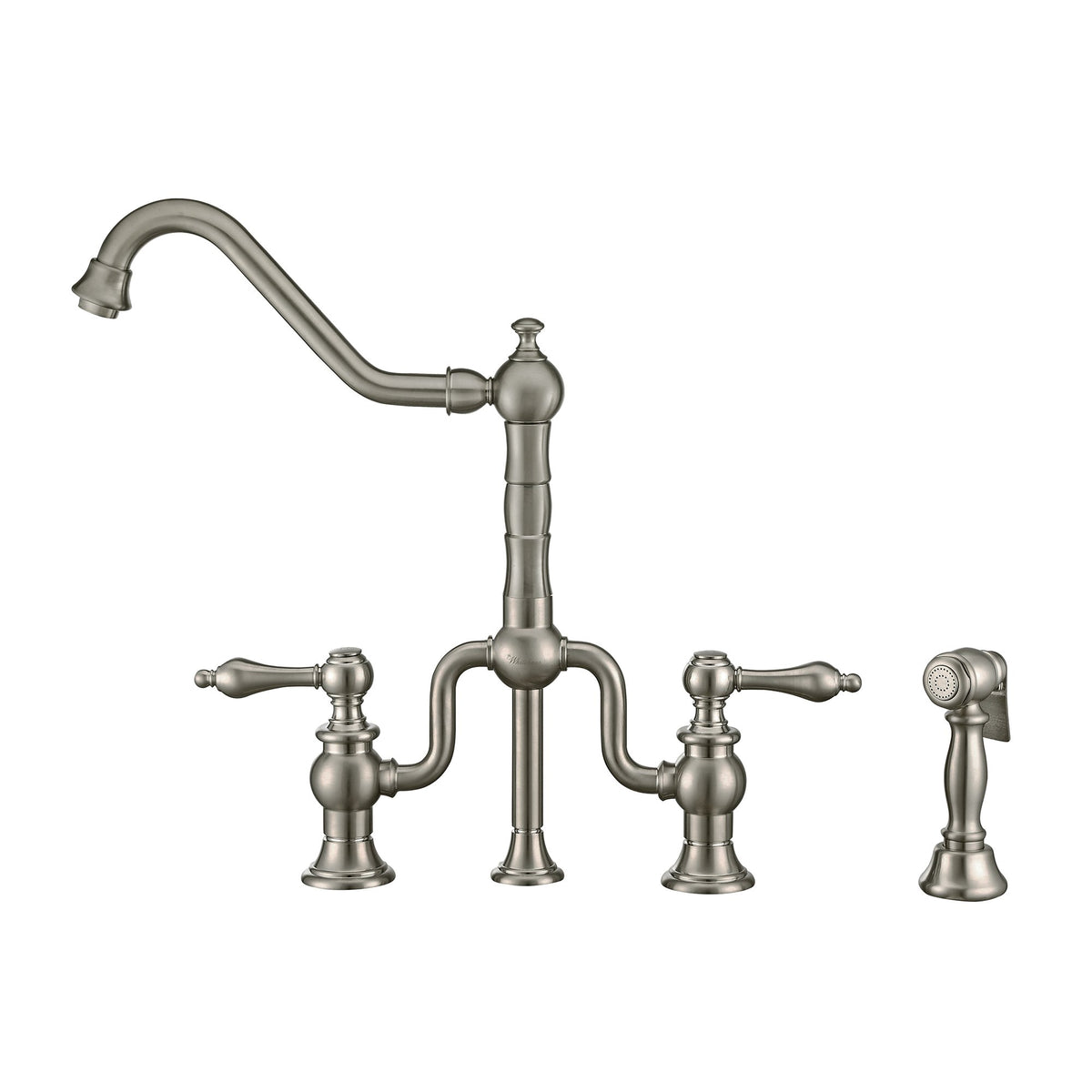 Bridge Faucet with Long Traditional Swivel Spout, Lever Handles and Solid Brass Side Spray