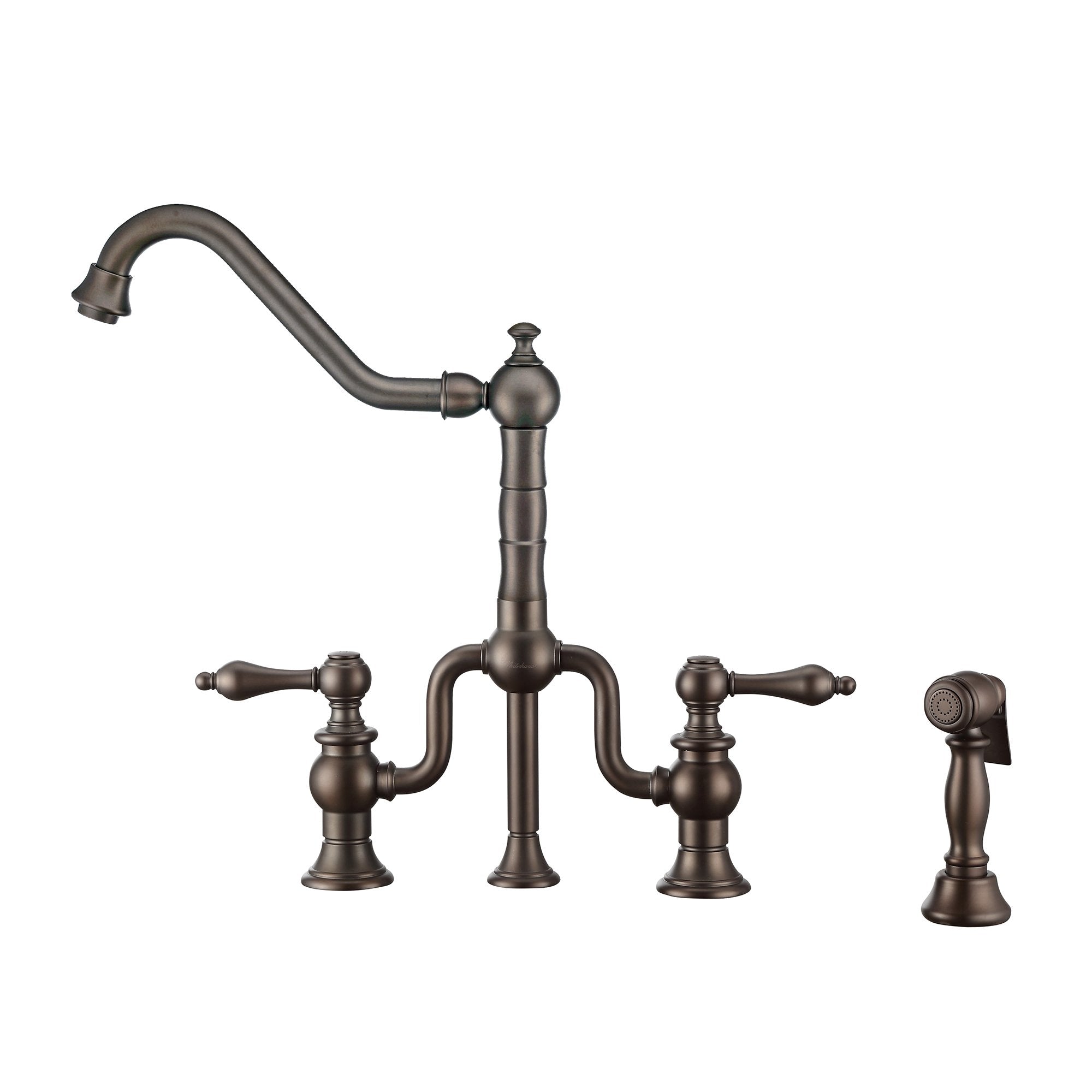 Bridge Faucet with Long Traditional Swivel Spout, Lever Handles and Solid Brass Side Spray