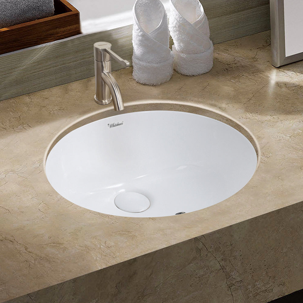 19&quot; Oval Undermount Bath basin with overflow and rear center drain location