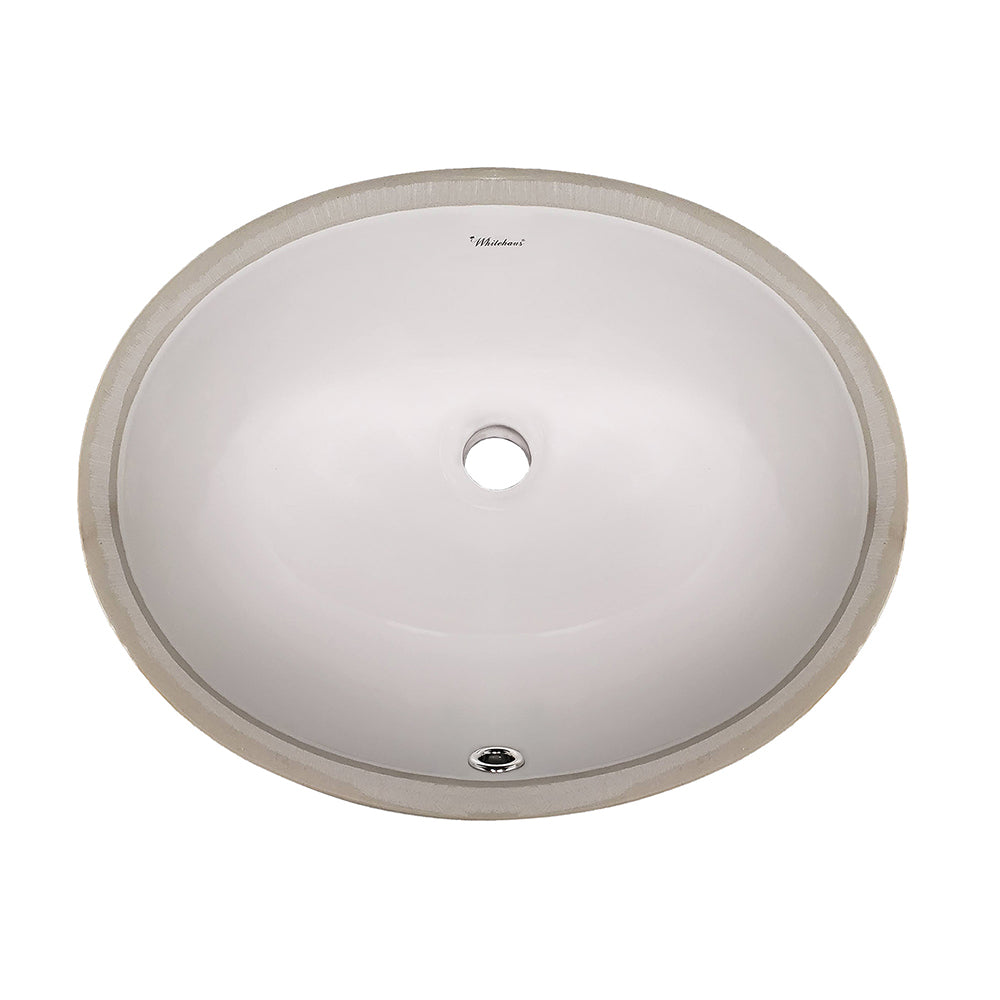 19" Oval Undermount Bath basin with overflow and rear center drain location