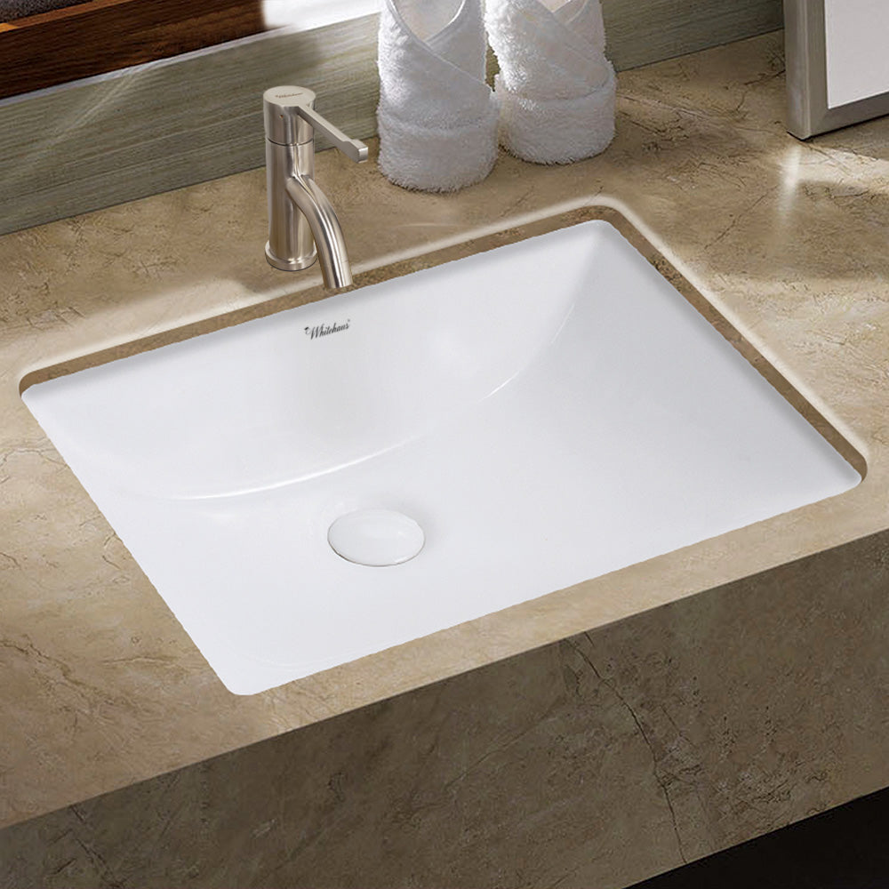 21&quot; Rectangular Undermount Basin with overflow and rear center drain location