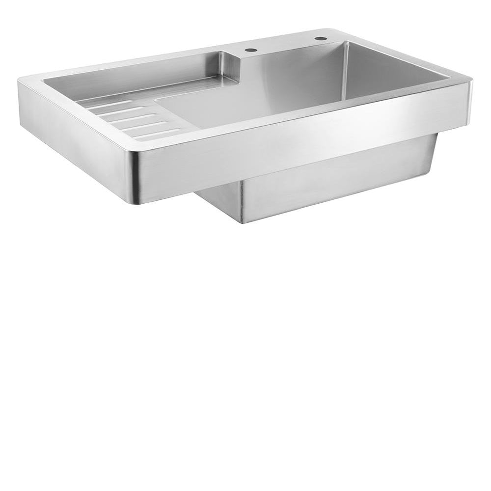 33&quot; Pearlhaus Brushed stainless steel single bowl drop-in utility sink with drainboard